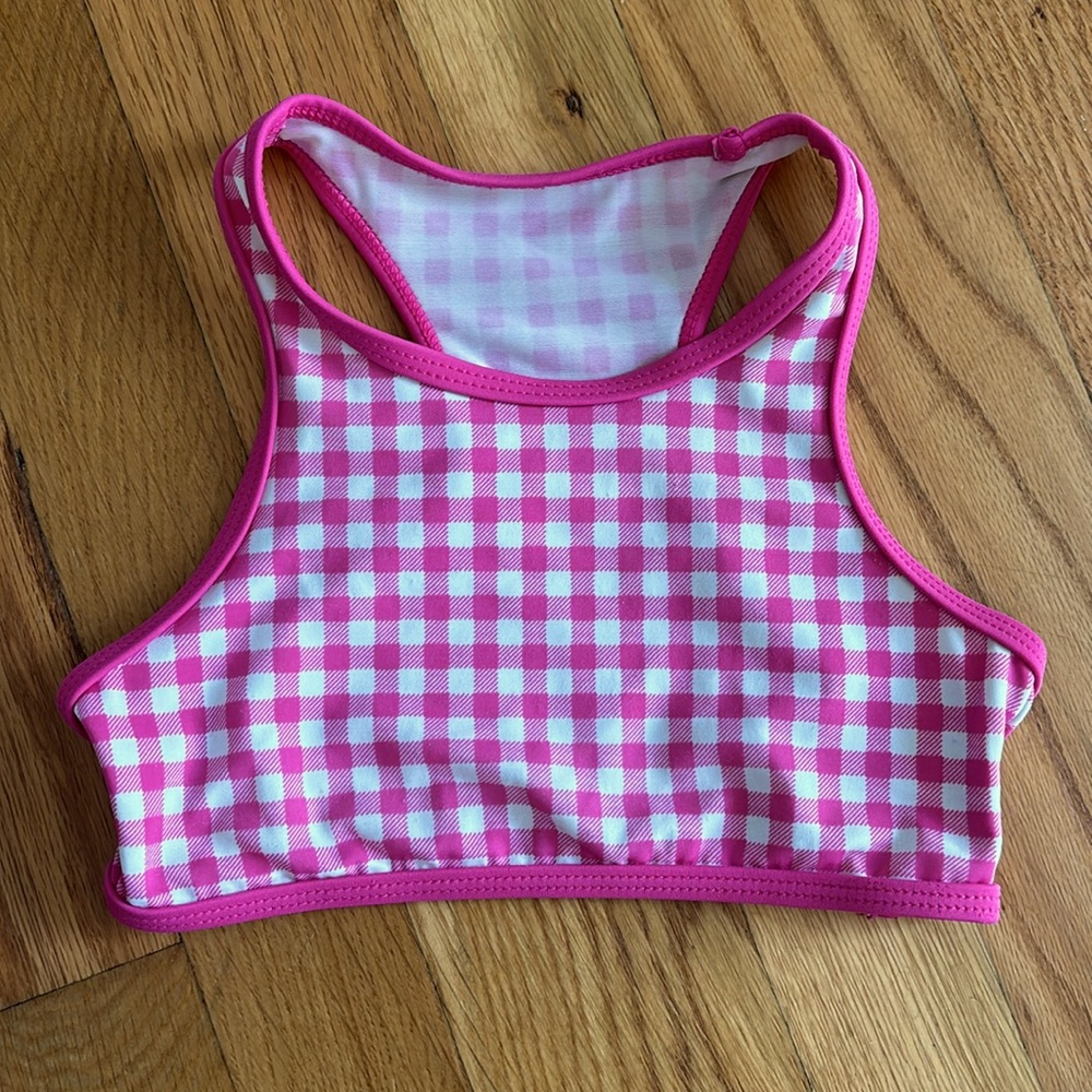 NO FLAWS Gingham Print Razorback Bikini Swim Top